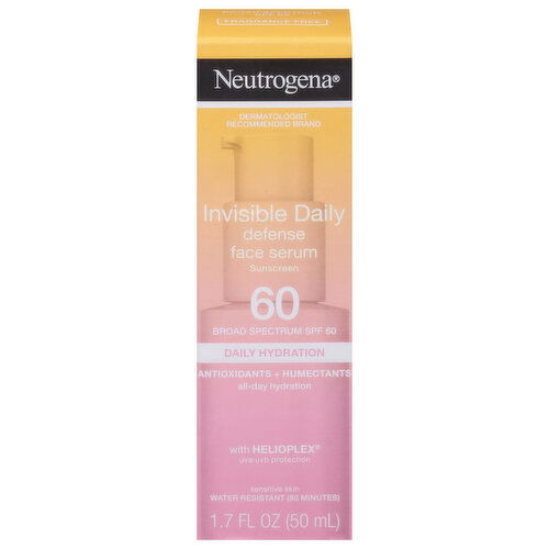 Neutrogena Sunscreen, Invisible Daily Defense, Daily Hydration, Face Serum, Broad Spectrum SPF 60