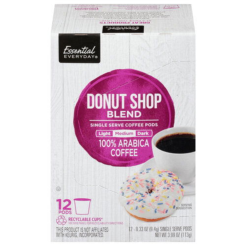 Essential Everyday Single Serve Pods 100% Arabica Medium Roast Donut Shop Blend Coffee