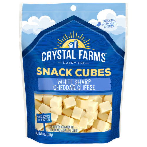 Crystal Farms Cheese, White Sharp Cheddar, Snack Cubes