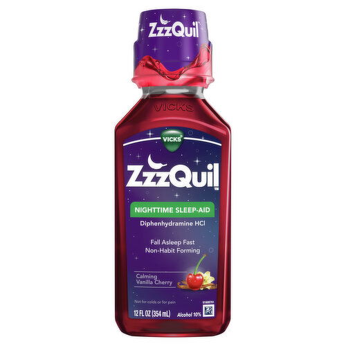 Vicks Vicks Zzzquil Nighttime Sleep Aid Liquid, Vanilla Cherry Flavored, Over-the-Counter Medicine, 12 Oz