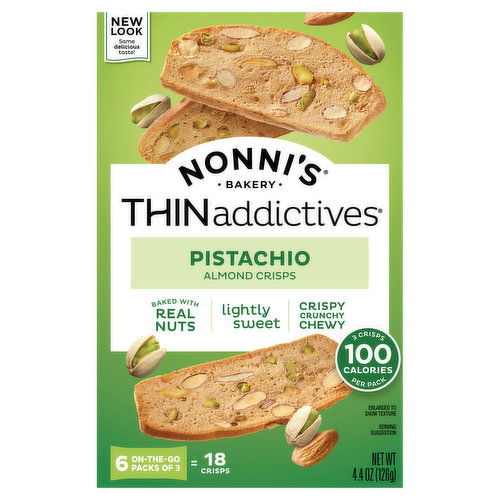 Nonni's ThinAddictives Almond Crisps, Pistachio