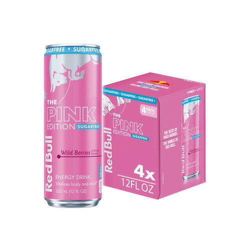 Red Bull Pink Edition Sugar Free Energy Drink, Wild Berries, 12 fl. oz., with 114mg Caffeine, Taurine & B Vitamins