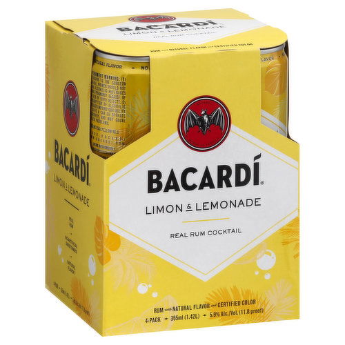 Bacardi Cocktail, Limon & Lemonade, 4 Pack