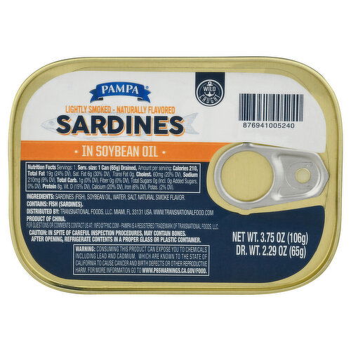 Pampa Sardines in Soybean Oil, Lightly Smoked