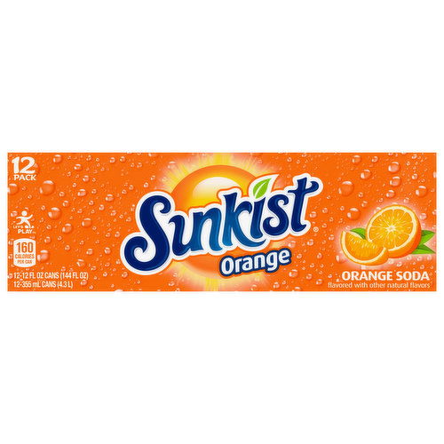 Sunkist Soda, Orange, 12 Pack