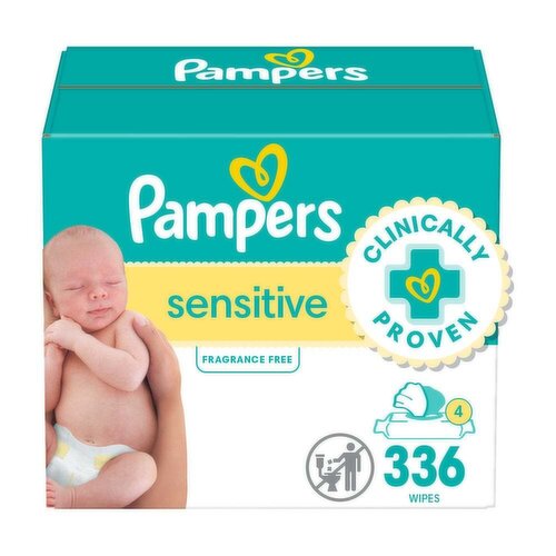 Pampers Sensitive Baby Wipes Sensitive Perfume Free 4X Pop-Top Packs 336 Count