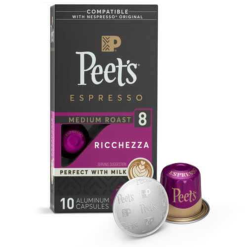 Peet's Coffee Espresso Capsules, Ricchezza Medium Roast, Aluminum Capsules