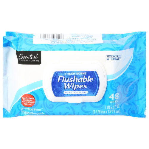 Essential Everyday Flushable Wipes, Fresh Scent, 2 Pack