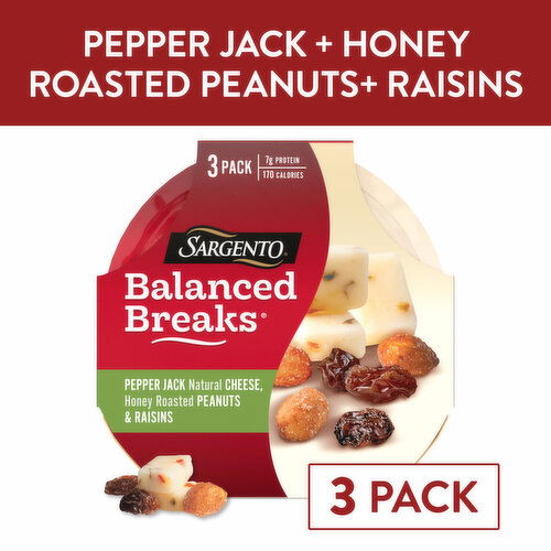 SARGENTO Balanced Breaks® Pepper Jack Natural Cheese, Honey Roasted Peanuts and Raisins, 3-Pack