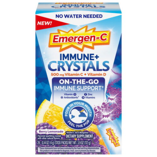 Emergen-C Immune+ Crystals, On-the-Go, Stick Packs, Berry Lemonade