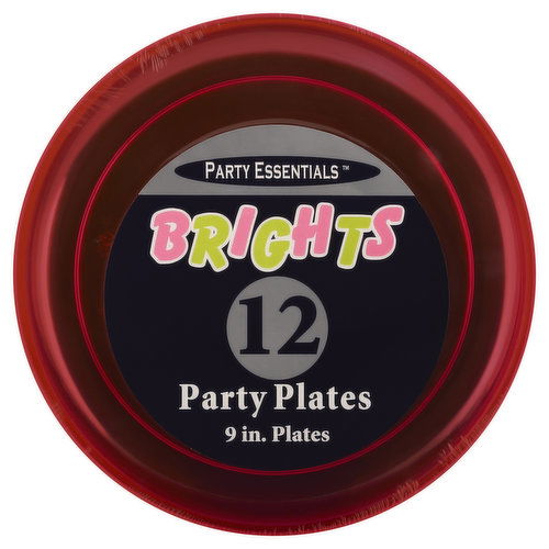 Party Essentials Brights Plates, Party, 9 Inches, Neon Assorted