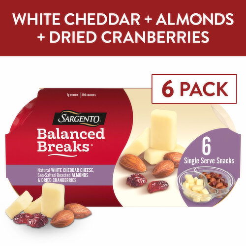 SARGENTO Balanced Breaks® Natural White Cheddar Cheese, Sea-Salted Roasted Almonds, Dried Cranberries, 6-Pack