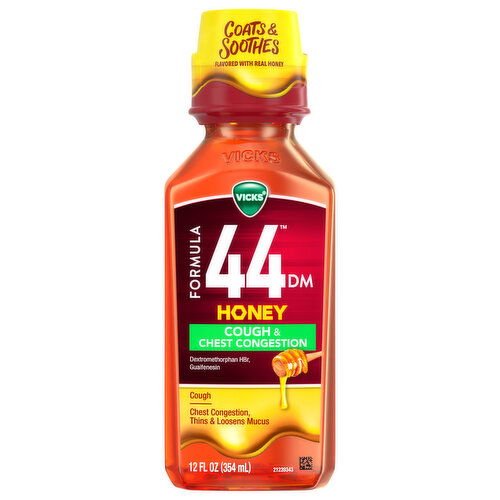 Vicks Vicks Formula 44 DM Cough & Congestion Liquid, Cough Medicine for Adults, Honey, 12 fl oz