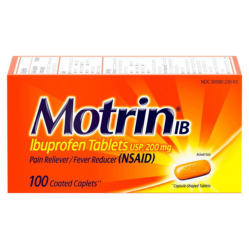 MotrinIB Ibuprofen, 200 mg, Coated Caplets