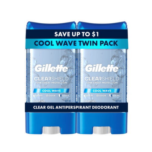 Gillette Clear Gel Antiperspirant and Deodorant for Men Cool Wave Scent Twin Pack